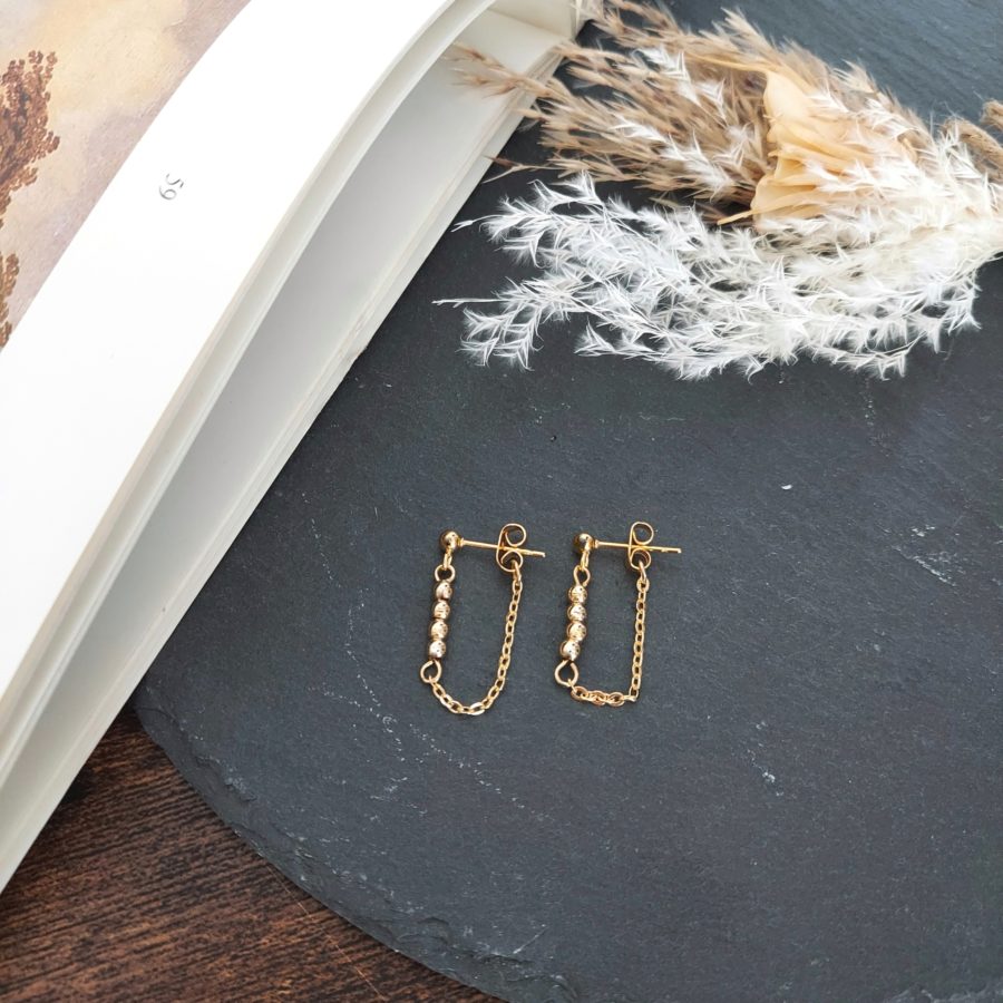 48. ドット ミニチェーン ゴールドピアス[Photo1]